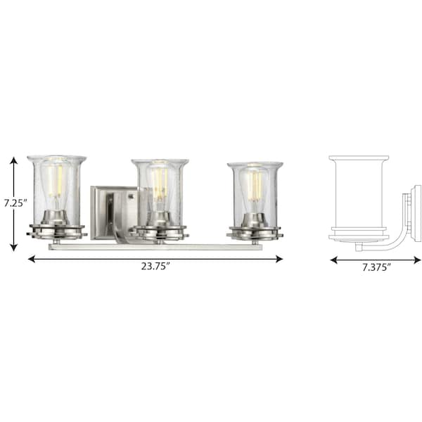 Winslett Collection Brushed Nickel Three-Light Bath